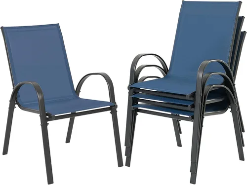 NUU GARDEN Juego de 4 sillas de comedor para patio, sillas apilables de textileno para exteriores con reposabrazos, sillas de comedor para todo tipo