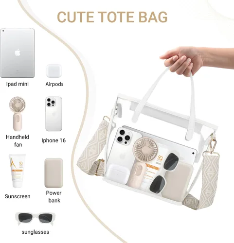 Miniatura 6 de CHICECO Bolsa transparente para mujer, bolsa transparente para eventos de estadio con correas ajustables, bolsa de mano para deportes, conciertos