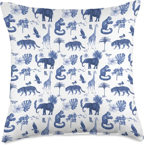 Miniatura 5 de Aesthetic Pattern Co Blue Jungle Toile - Almohada con estampado de leopardo, mono, palmeras, 16 x 16 pulgadas, multicolor