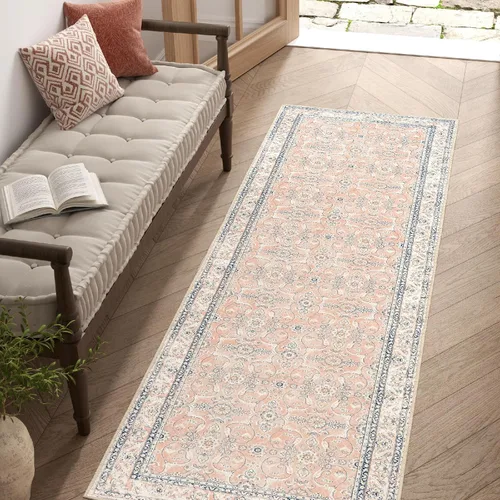 Miniatura 9 de jinchan Alfombra floral primaveral de 2 x 3 pies para entrada, alfombra desgastada lavable, de pelo corto, suave, pequeña, antideslizante, tapete