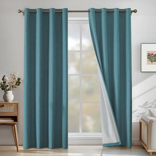 Miniatura 8 de Cortinas de lino 100% opacas para dormitorio, cortinas opacas de 45 pulgadas de largo, cortinas de oscurecimiento de habitación para sala de estar