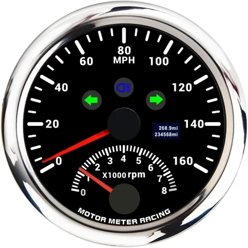Miniatura 24 de MOTOR METER RACING Serie Pro W 85mm 3-3/8" Velocímetro GPS digital Odómetro 193 km/h Esfera negra LED blanco Impermeable para coche, camión, barco