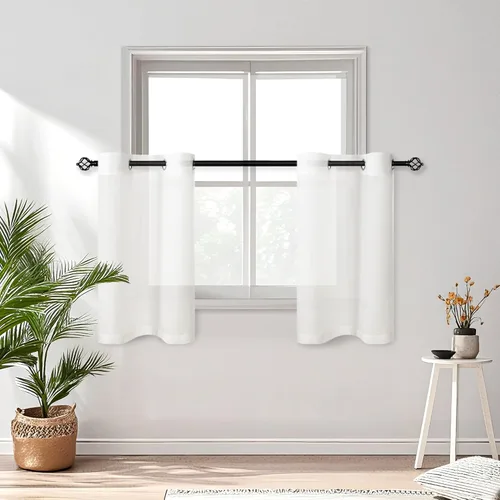 Miniatura 176 de DWCN Cortinas traslúcidas color verde frijol para sala de estar y dormitorio - Cortinas voile con aspecto de lino sintético con ojales en la parte