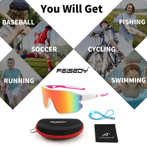 Miniatura 6 de FEISEDY Gafas de sol unisex para jóvenes, gafas de sol de béisbol y tenis, UV400 deportivas para niños y niñas, pantallas de ciclismo B4064