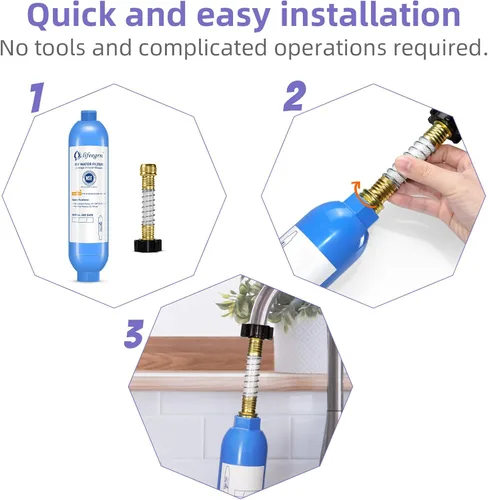 Miniatura 4 de lifeegrn Filtro de agua RV con protector de manguera, filtro de agua en línea, reduce el mal sabor, olores, cloro y sedimentos en agua potable, azul
