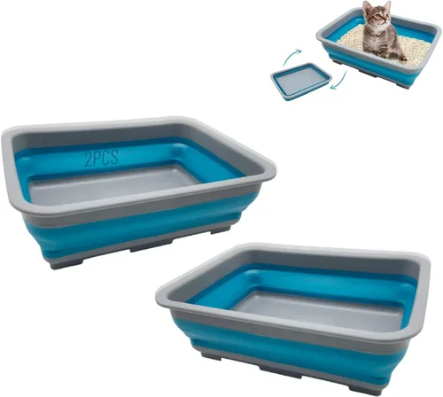 Miniatura 14 de Fhiny Caja de Arena para Gatos Portátil Caja de Arena Poco Profunda 17.7"x13.4"x4.9" Inodoro Plegable para Gatos con Pala Bandeja Abierta