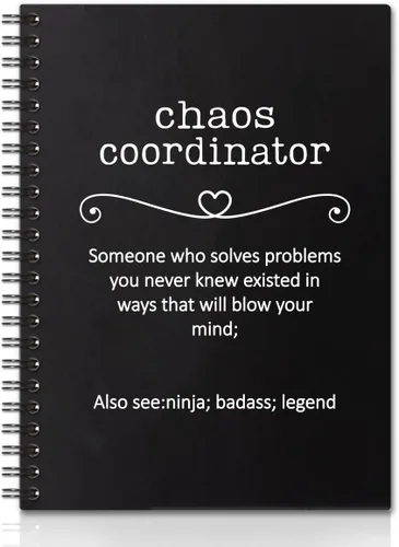 Miniatura 8 de Chaos Coordinator - Cuadernos de espiral de tapa dura negra y dorada, cuaderno de coordinador del caos, regalos de agradecimiento para empleados