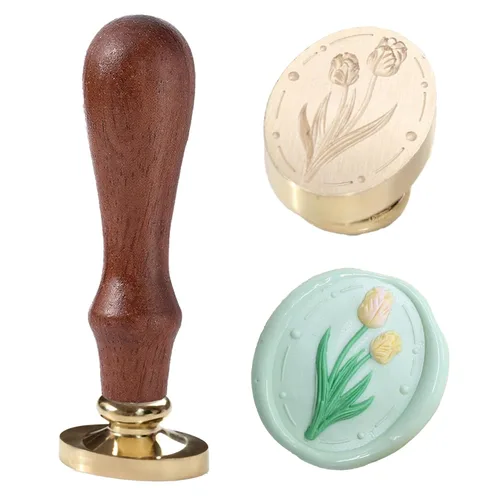 Miniatura 20 de Sello de cera – Sello de cera de sellado de semillas de loto, sello floral y vegetal, cabeza de sello de flor de loto ovalada para tarjetas, sobres