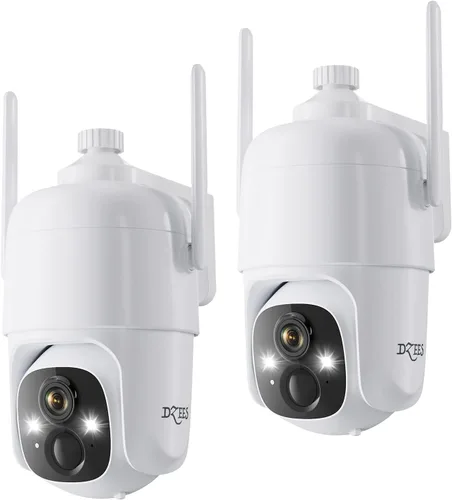 Dzees Cámaras de seguridad PTZ de 360° inalámbricas WiFi para exteriores, cámara de seguridad para el hogar con batería 2K para interiores, foco y