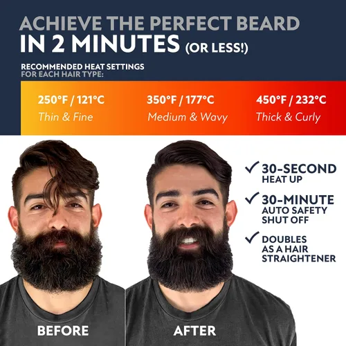 Miniatura 3 de Alisador de barba Arkam para hombres - Kit premium de cepillo de barba con calefacción con función antiquemaduras, peine de cabello de doble acción