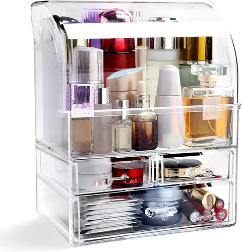 Organizador de maquillaje acrílico grande transparente con tapa, cajones de almacenamiento de cosméticos, organizadores de maquillaje portátiles,