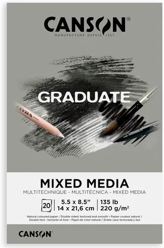 Canson Graduate - Bloc de medios mixtos en tono gris, plegable, 5.5 x 8.5 pulgadas, 20 hojas | Papel de artista para adultos y estudiantes,