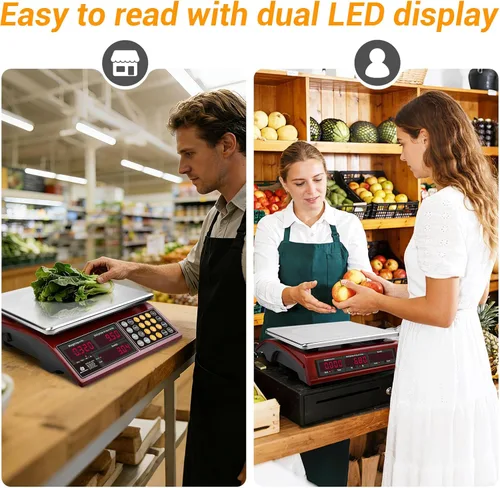 Miniatura 5 de Báscula digital de cocina comercial de 66 libras con cálculo de precios, báscula recargable de acero inoxidable para carne, productos, frutas