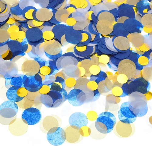 TecUnite - Confeti redondo para decoración de bodas y fiestas de cumpleaños, 1.76 onzas Confeti de oro azul