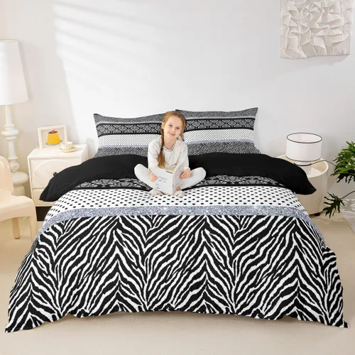 Miniatura 29 de Juego de funda de edredón con estampado de leopardo abstracto, tamaño individual, juegos de ropa de cama de piel de guepardo negro y gris