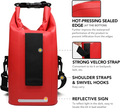 Miniatura 3 de Kit de primeros auxilios impermeable de 250 piezas, bolsa seca reflectante con tapa enrollable para barco, bolsas de emergencia, kit médico
