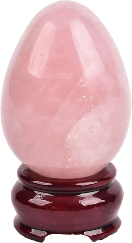 Miniatura 20 de AMOYSTONE Huevo de cristal de cuarzo rosa natural grande para curación y práctica de reiki, piedra de decoración del hogar con base, 3-3.5 pulgadas