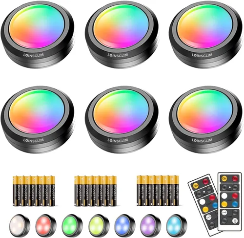 Miniatura 7 de Luces de disco con control remoto, luz LED de disco inalámbrica para cocina, luces bajo gabinete que funcionan con baterías, iluminación regulable