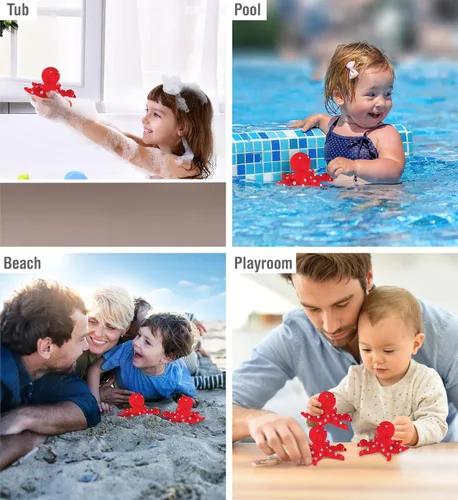 Miniatura 4 de DolliBu Octopus Bath Buddy Squirter - Juguete flotante de goma de pulpo rojo, divertido juego de baño para niños pequeños, lindo juguete de animales