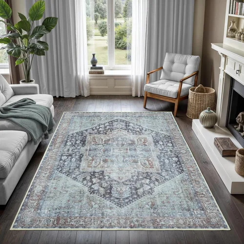 Miniatura 30 de GLN Rugs Bohemian Collection - Alfombra de felpilla lavable a máquina, bohemio vintage, antideslizante, alfombra de felpilla de pelo bajo, alfombra