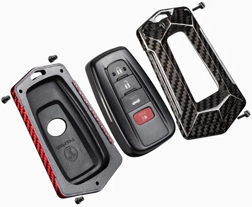 Miniatura 4 de Funda para llavero de coche para Toyota 86 GT86 Avalon C-HR Camry Corolla Highlander Prado Prius RAV4 carcasa de fibra de carbono, Negro / rojo +