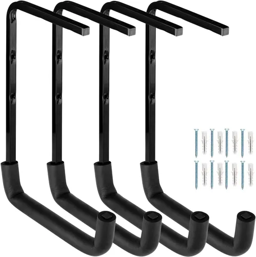 Miniatura 10 de 4 ganchos de garaje montados en el techo, estante de almacenamiento de garaje superior, perchas de escalera para herramientas de bicicleta de madera