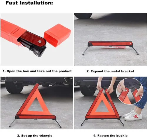 Miniatura 7 de aikko Kit de triángulo de seguridad, reflector de advertencia de emergencia en carretera, reflectante, señal de advertencia temprana, plegable