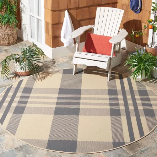 Miniatura 77 de SAFAVIEH Alfombra Lavable para Exteriores Colección Courtyard - 2'3" x 4', Beige y Azul, Patrón a Cuadros, No Desprende Pelusa y Fácil Limpieza