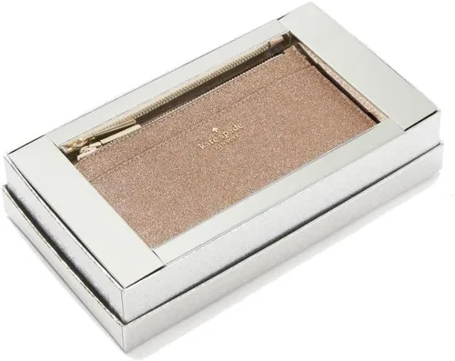 Miniatura 2 de Kate Spade - Cartera para mujer, diseño de oropel en caja, con purpurina, Oro Rosa, Tarjetero grande