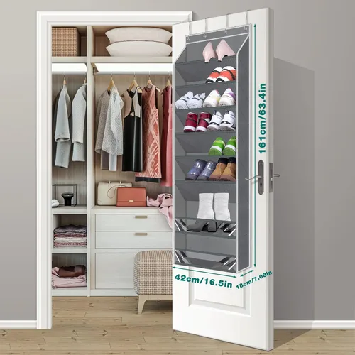 Miniatura 6 de Organizador de zapatos para colgar sobre la puerta de 16 a 20 pares, organizador de zapatos colgante a prueba de polvo sobre la puerta
