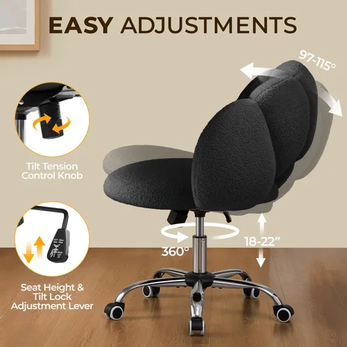 Miniatura 4 de Yaheetech - Silla de escritorio tapizada Boucle con forma de nube, silla de tocador ajustable para oficina en casa, computadora con ruedas para sala