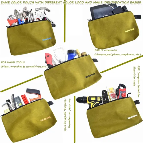Miniatura 5 de Paquete de 5 bolsas de lona de 20 onzas con cremallera, bolsa de herramientas de utilidad resistente, organizador multiusos resistente al agua