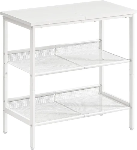 Miniatura 11 de HOOBRO Mesa auxiliar negra, mesa auxiliar de metal de 3 niveles, mesa negra pequeña con 2 estantes planos o inclinados ajustables para espacios Negro