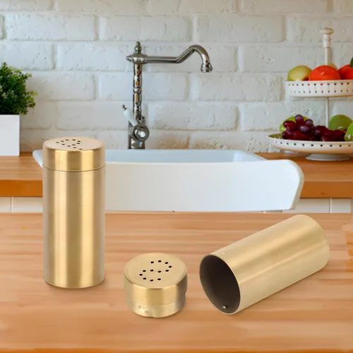 Miniatura 4 de 2 tarros dorados para especias con agujero P/S de acero inoxidable para condimentos para azúcar, sal, pimienta, especias, para cocina del hogar