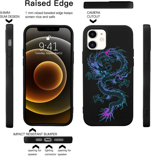 Miniatura 5 de Funda con estampado de dragón para iPhone 7/8 Plus, silicona líquida negra fresca para niñas y niños, funda de goma de gel suave de moda de cuerpo