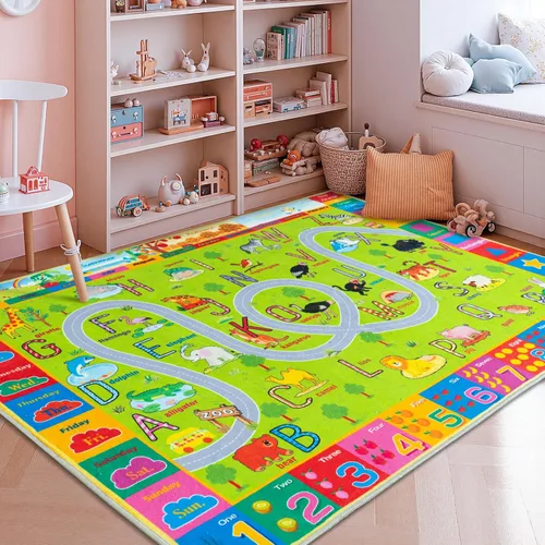 Miniatura 4 de Alfombra interactiva de juego para niños, de 4 x 6 pies, alfombra educativa para aprendizaje temprano con alfabeto, números, animales