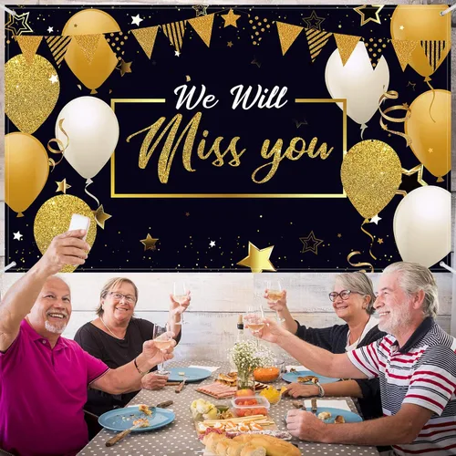 Miniatura 4 de Banner con texto en inglés «We Will Miss You» – Extra grande de 72 x 44 pulgadas, telón de fondo de graduación para decoraciones de fiesta de Dorado