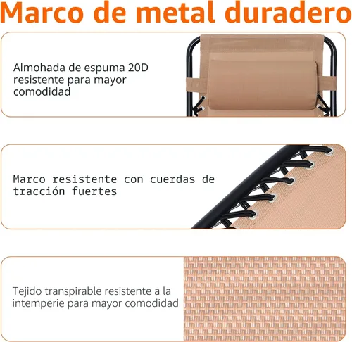 Miniatura 5 de Amazon Basics - Silla de patio para exteriores con gravedad cero, acolchada, reclinable, plegable y ajustable, con almohada, de Textilene, sillas