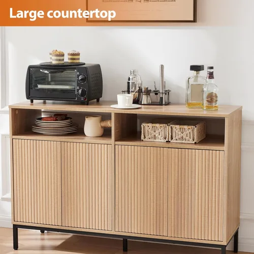Miniatura 7 de Mericonia Aparador Buffet de Granja con Almacenamiento, Barra de Café Acanalada con Puertas y Estantes Ajustables, Gabinete de Consola de Madera A
