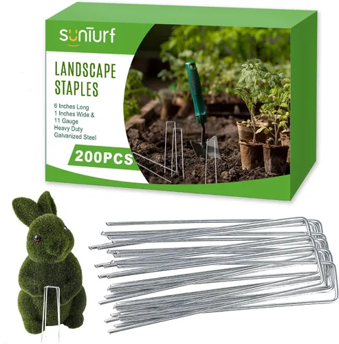 Miniatura 9 de SUNTURF Paquete de 100 estacas de jardín de acero galvanizado de calibre 11 de 6 pulgadas, grapas de sujeción para asegurar tela de malas hierbas