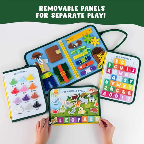 Miniatura 4 de BONNYCO Tablero Ocupado para Animales de 1 Año. Libro Ocupado Montessori para Niños Pequeños 1-3 2-4, Libro Silencioso de Fieltro para Bebé.