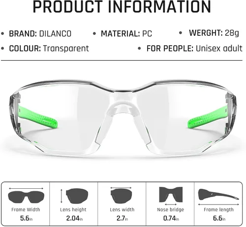 Miniatura 3 de DILANCO Anteojos de seguridad transparentes ANSI Z87, almohadilla ajustable para la nariz, antivaho y arañazos con empuñaduras de goma Negro Verde