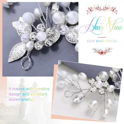 Miniatura 4 de Catery Pearl Bride Wedding Hair Vines Wedding Hair Pieces Wedding Hair Pieces Bridal Hair Accessories for Brides (Plata)