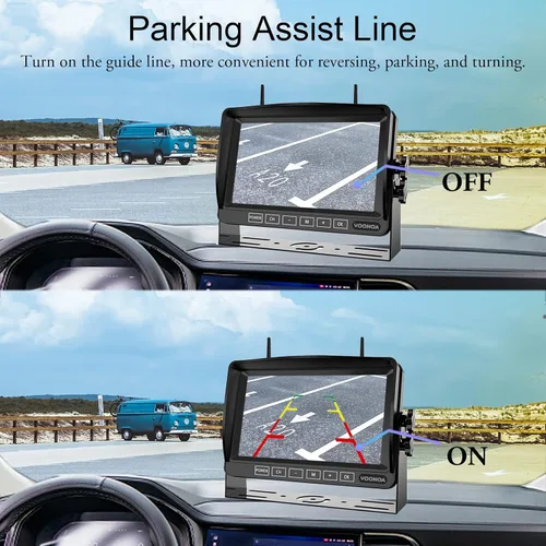 Miniatura 7 de Sistema de cámara inalámbrica 1080P para RV, cámara de respaldo de visión nocturna IP69 impermeable con cámara de visión trasera lateral y monitor
