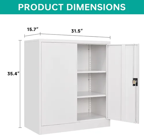 Miniatura 2 de Armario pequeño de metal con estantes, armario de almacenamiento de garaje de 36 pulgadas con cerradura, gabinetes de almacenamiento de metal blanco