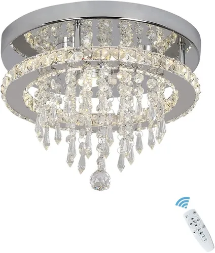 Miniatura 13 de Deckrico Candelabro de cristal moderno LED para techo, montaje empotrado, de acero inoxidable, pantalla de luz con cuentas para dormitorio, comedor