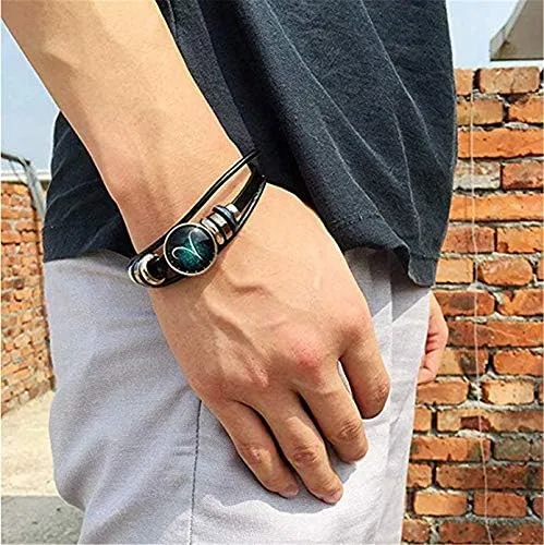 Miniatura 2 de Pulsera de cuero trenzado a mano con 12 cuentas de constelación para hombre estilo retro 2