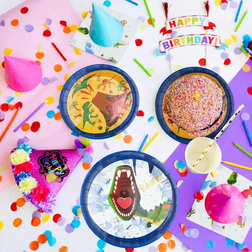 Miniatura 4 de Juego de vajilla de fiesta de dinosaurio, suministros para fiesta de cumpleaños con temática de dinosaurio trex para niños, incluye platos
