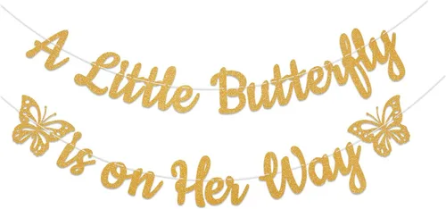 Cartel con texto en inglés "A Little Butterfly is on Her Way", decoración de fiesta de baby shower, decoración de jardín para baby shower,