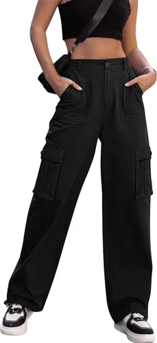 Zmpsiisa Pantalones cargo de cintura alta, para mujer, pantalones informales de pierna ancha, 6 bolsillos, pantalones militares de combate